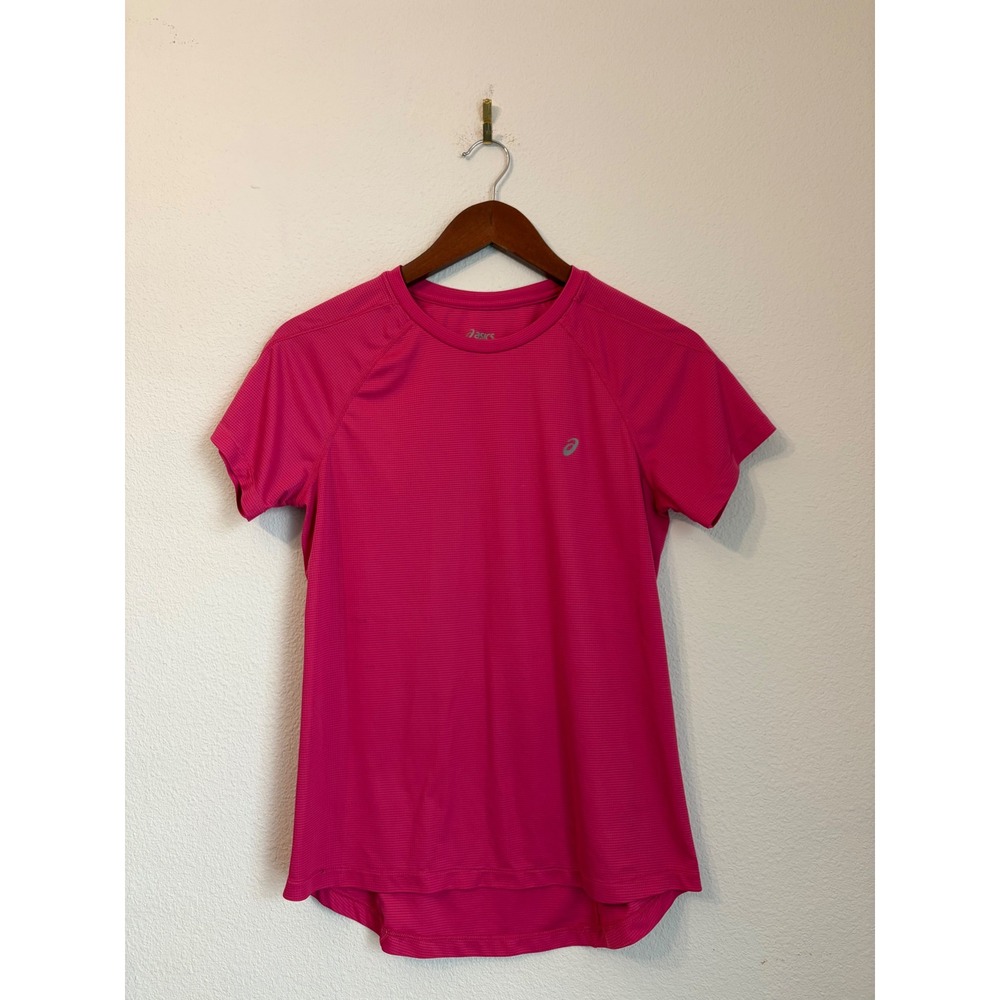 Asics Womens Pink Short Sleeve Running Shirt Athletic Training Top Size Medium